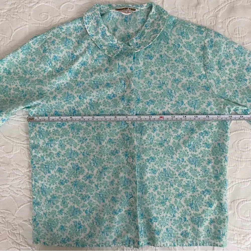Vintage 1960s Cotton Shirt Short Sleeve Castle Floral Print Hong Kong - Picture 8 of 15